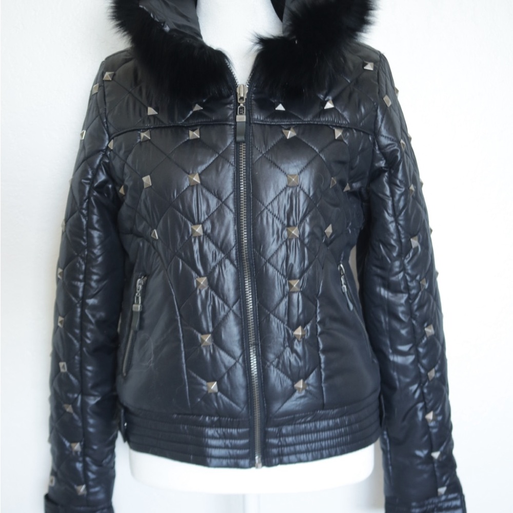 Rocawear Black Quilted Puffer Jacket with Fur Hood